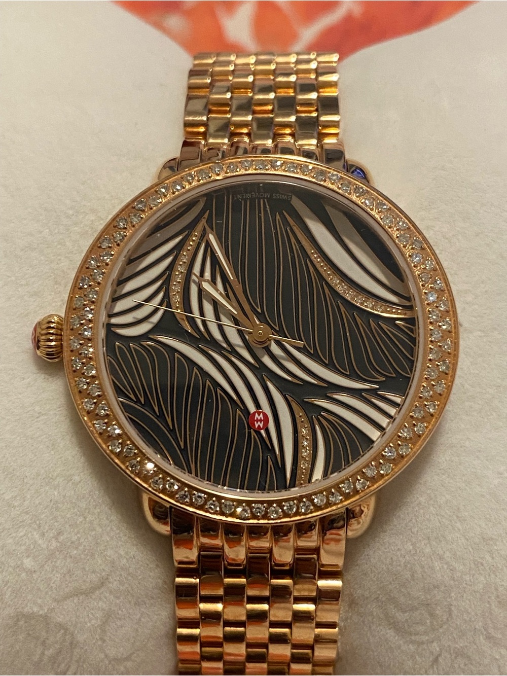 Luxurious Michele Serein 103 Diamond Bezel Rose Gold Willow Streaks Ladies Watch